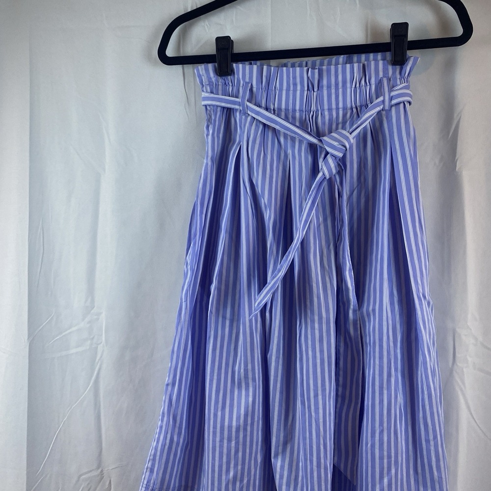 H&M Paper Bag Waist Light Blue‎ Stripe Skirt With Pockets Size 2 - Picture 6 of 9